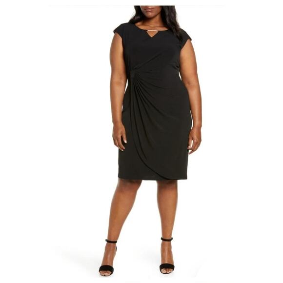 connected apparel Dresses & Skirts - connected apparel Black Midi Sheath Dress with Twist Detail